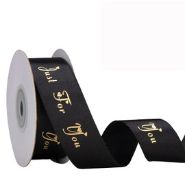 IHKFILAN Satin Ribbon for Gift Wrapping, 1 Inch 25 Yards Just for You Ribbon, Polyester Ribbon with Gold Letters for Invitations Bouquets Birthday Parties Weddings DIY Bows (Black, Just for You)