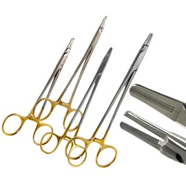 Set of 4pcs Ryder Needle Holder with Tungsten Carbide Inserts Needle Driver TC 5.5in, 6in, 7in, 8in - Gold Handle - German Stainless Steel