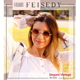 FEISEDY Retro Small Round Sunglasses for Men Women Classic Vintage Hippie Circle Style UV Protection B0208 Tea