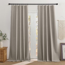 RYB HOME 100% Blackout Flax Silver Grey Curtains - Rod Pocket & Back Tab Room Darkening and Privacy Drapery for Hotel & Rental House, Set of 2, 52" W x 96" L, Silver Grey