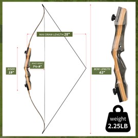 SPG Archery Wooden Bow and Arrow Set for Adults, Fast Installation 62'' Hunting Bow Arrow Archery Set, 30-50 Lbs Right Handed Takedown Recurve Bows Hunting Kit Package (50 Lbs)