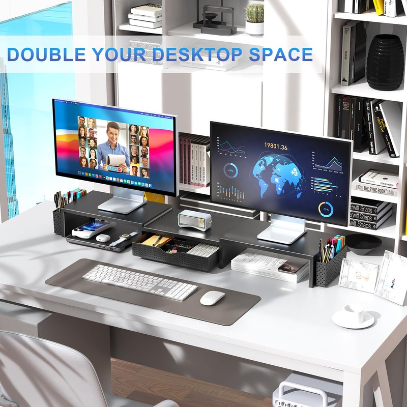 gianotter Dual Monitor Stand Riser, Desk Organizer With Drawer and