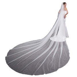 EllieHouse Women's 2 Tier Simple White Wedding Bridal Veil with Metal Comb L11WT