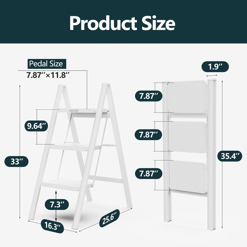 WOA WOA 3 Step Foldable Step Stool, 330lbs Load, White