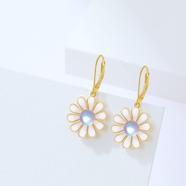 Daisy Moonstone Dangle Earrings 925 Sterling Silver Sunshine Earring Hypoallergenic Jewelry for Women