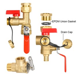 3/4 Inch FIP x 3/4 Inch Pex-B Crimp(F1807) EFIELD IPS Isolator Tankless Water Heater Service Valve Kit, with Pressure Relief Valve