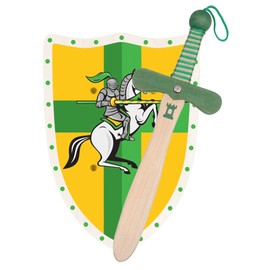Knight or Dragon Wooden Sword and Shield, Handmade Toy for Boys, Girls, Children, Supplement for Games, Imitation Games, Costumes, Medieval Warrior Theme Party (Knight - Size)
