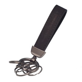 BAWAKO Key Ring Made of High-Quality Genuine Leather and Metal, 6 Key Rings for Car Keys, Home Keys, Lanyard with Congratulations, black