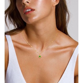 CHESKY Dainty Birthstone Necklace for Women, Trendy Gold Diamond Necklaces for Women 14K Gold Plated Hypoallergenic Simple Blue Emerald Green Cubic Zirconia Pendant Necklace Womens Jewelry