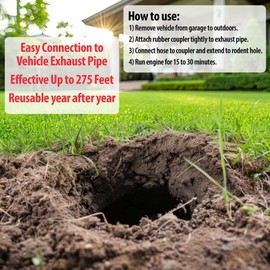 Manning Products Underground Exterminator Pest Control Reusable Exhaust Pipe Attachment- Exterminates Gophers, Moles, Skunks, Voles and All Outdoor Underground Pests Humanely with Exhaust from Cars