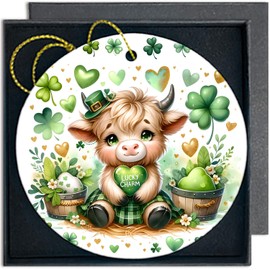 St Patrick's Day Cow Ornaments for Tree, Lucky Charms Decorations, St Patrick's Day Decorations, Cow Lover Gifts, Irish Decor Ceramic Hanging Ornaments