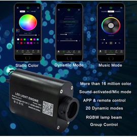AZIMOM LED Bluetooth 16W RGBW Fiber Optic Light Star Ceiling Lighting Kits Music Mode 550pcs 0.03in 13.1ft Fibers Cables APP Remote Control For Car Home Headliner Light Decoration