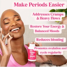 My Happy Flo PMS Support Supplement for Women with Iron, PMS Relief Hormone Support for Women, 10-in-1 PMDD Supplements for Women | DIM & I3C Indole-3-Carbinol for Cramp Relief, Heavy Flow - 60 Caps