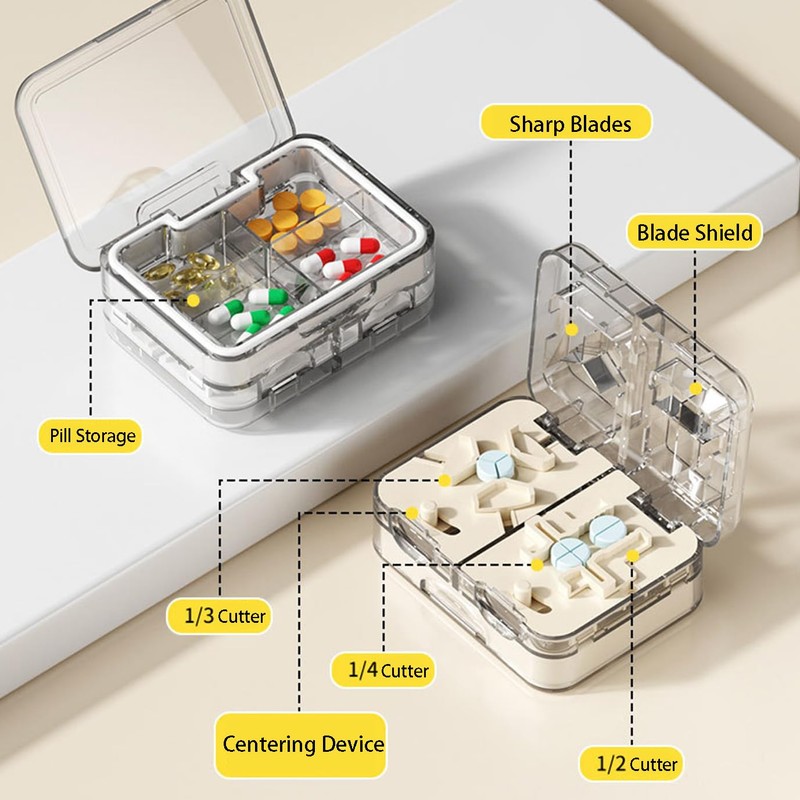 YULIKIKER Pill Cutter Splitter 1/3, 1/4 with Centering Device for