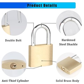 Fuaxat 2Pack Solid Brass Padlocks Keyed Alike, 1-1/2" Wide Lock Body Locker Locks with Same Keys, Pad Lock for Gym Locker, Gate, School Dormitory Locker, Sheds, Storage Unit, Toolbox
