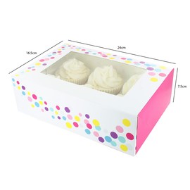 Baked with Love 650210 6/12 Cupcake Box, Twin Pack, Pink Confetti & Purple Windowed to Carry Tasty Treats, Includes Dual Insert for 6 Standard Cupcakes or 12 Mini Cupcakes, Pack of 2 Boxes