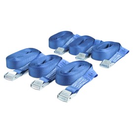 6 x Clamp Lock Straps, Lashing Straps, for up to 250 kg, 25 mm Wide, One-Piece, 3 m, 4 m, 5 m, 6 m, Black, Blue, Red, Neon Yellow, Olive Green