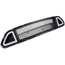 CROSSDESIGN Mesh Front Bumper Upper Hood Grille, Compatible With 2015-2017 Ford Mustang, With DRL LED White Light