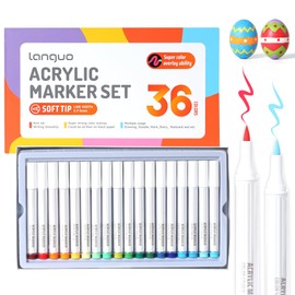 Yolaka 36 Colors Acrylic Paint Markers, Water Based Acrylic Paint Pens Set with Brush Tip for Wood, Glass, Paper, Stone, Egg, Rock Painting and DIY Crafts