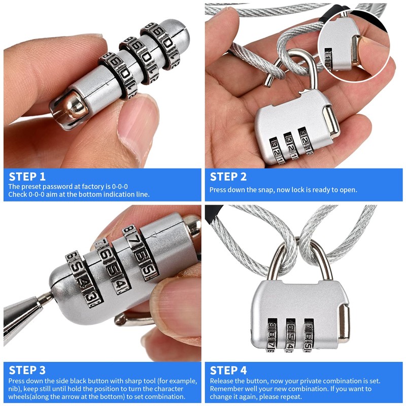 Tecoom Cable Lock Set for Car Cover with Combination Lock,
