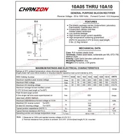 (Pack of 20 Pieces) Chanzon 10A10 Rectifier Diode 10A 1000V R-6 Axial 10 Amp 1000 Volt Electronic Silicon Diodes