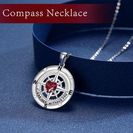 YueYuan Women Compass Necklace 925 Sterling Silver Pendant with Heart January Birthstone Jewellery Gift for Nautical Lovers