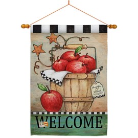 Breeze Decor Fruits Apple Basket House Flag Dowel Set Food Pineapple Strawberry Watermelon Tropical Aloha Summer Small Decorative Gift Yard Banner Made in USA 28 X 40