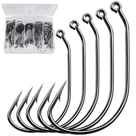 Swimbait Hooks for Bass Fishing - 100pcs Worm Hook Texas Rig Hooks for Freshwater Saltwater Size 1/0 2/0 3/0 4/0 5/0 Mix - Soft Plastics Lures Worms Bait Fishing Hook with Tackle Box