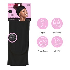 Red by Kiss Spa Headband for Washing Face, Adjustable Velcro Wrap Facial Makeup Hair Band Silky Satin Lining Terry Clothe for Shower Bath Washing Mask Sport Yoga (BLACK)
