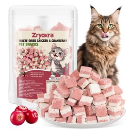 Zryoxra Freeze Dried Chicken Cat & Dog Treats with Cranberry, Natural Ingredient High Protein Training Treats or Food Topper, Rich in Antioxidants for Skin & Coat Health, Grain Free & Natural