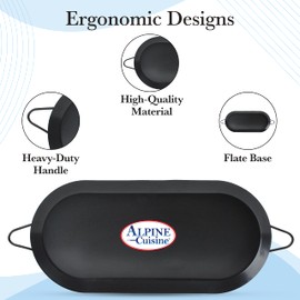 Alpine Cuisine Nonstick Oval Comal Griddle 17.5x8-Inch - Black Carbon Steel Tortilla Comal with Double Handle - Durable, Heavy Duty Comal for Cooking - Even-Heating