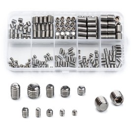 Wolfride 200 Pcs Thread, Hex Socket Set Screw, Stainless Steel Set Screw, Hex Socket Grub Screw, Inside Hex, Grub Screw, Flat Head, For Connection, M3, M4, M5, M6, M8, Storage Case