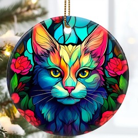 Jocidea Cat Ornament, 2.8" Ceramic Christmas Ornaments, Cat Christmas Tree Decorations, Christmas Keepsake Ornaments, Holiday Decor Gifts, Cat Lover Gifts, Holiday Present Ideas