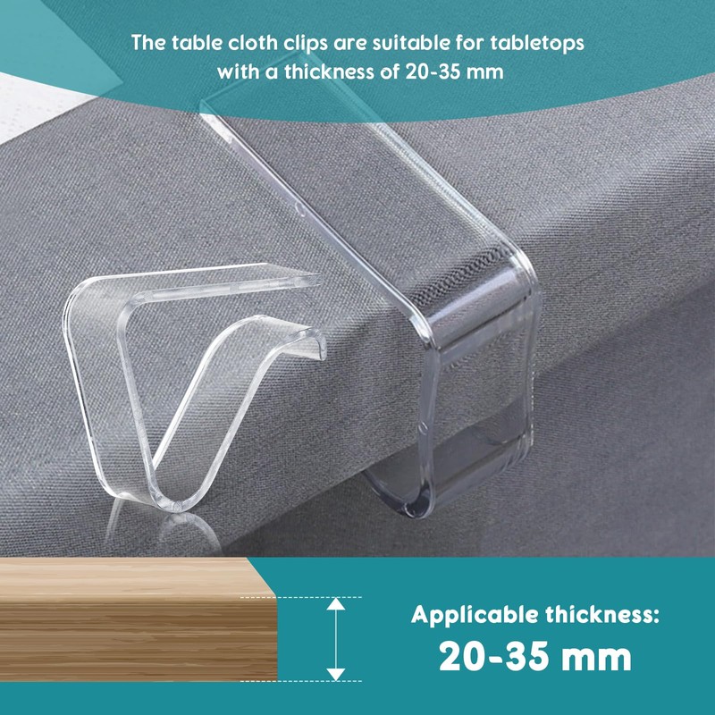 16PCS Table Cloth Clip For 20-35MM Tables, Clear Plastic Tablecloth