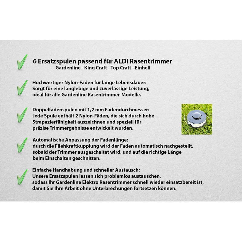 6 x Spool for Grass Trimmer Suitable for Aldi Gardenline