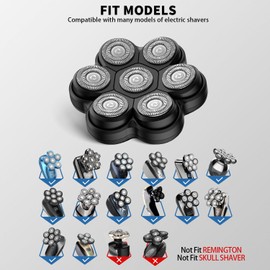 Magnetic Head Shaver Replacement Heads 7 Double Ring Waterproof Rotary Razor Blades for Bald Men Compatible with Freebird wyklaus shpavver (Silver)