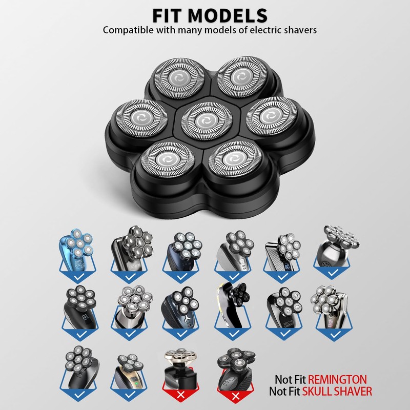 Magnetic Head Shaver Replacement Heads 7 Double Ring Waterproof Rotary