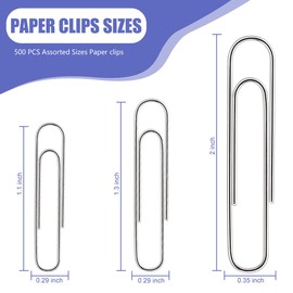 Paper Clips, 500 Pcs Assorted-Size Paperclips, Premium Silver Paperclip Large Medium and Small, Rustproof Metal Paper Clips for Office, School, Home