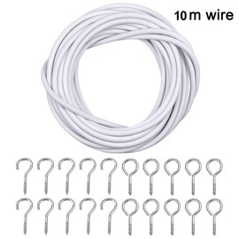 10 m Curtain Ropes, Curtain Wire, Curtain Wire with 20 Pairs of Stainless Steel Hooks and Eye Eyelets for Net Curtain Rods, Hanging Curtains, Pictures, Clothing, White