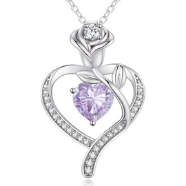 CDE Women's Rose Gold Heart Necklace 925 Sterling Silver Birthstone Gifts for Women with Pendant Jewellery Birthday Christmas Valentine's Day Mother's Day Mum, Sterling Silver