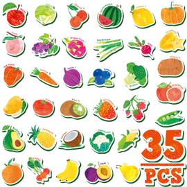 35 PCS Fruit & Vegetable Magnets, Adorable Magnetic Fruits Veggies Thick Foam Fridge Magnets Cute Educational Learning Toys for Toddles Kids 1-2