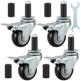 Finnhomy 3 Inch Caster Wheels for Prep Table Set of 4 Heavy Duty Swivel Expanding Stem Casters Fit 7/8" and 1" Tube Leg Industrial Locking Wheels for Stainless Steel Table/Cart/Worktable Leg, Black