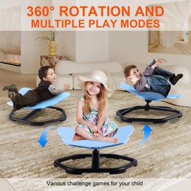 Lunamone Sensory Spinning Chair for Kids, Sensory Swivel Chair for Autism ADHD Training, Sit and Spin Toys Training Body Coordination, Swivel Seat for Indoor Outdoor Play Non-Slip Base, Ages 3+, Blue