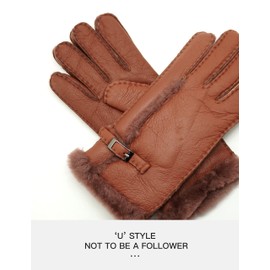 YISEVEN Women's Winter Sheepskin Shearling Leather Gloves Wool Lined Furry Cuffs Merino Thick Mittens Soft Warm Fur Lining for Cold Weather Driving Work Gifts, Brown Medium
