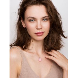 JSDDE Rose Quartz Crystal Necklace for Women Cute Crystals Cat Necklaces Healing Gemstone Pendant Necklace Jewellery Gifts for Girls