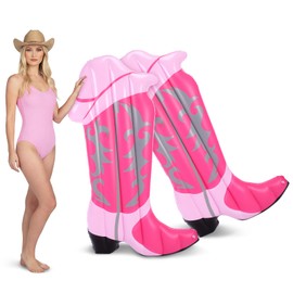 JolliLudo 2 Pcs Pink Cowgirl Boot Pool Float Inflatable Pool Rafts 4.6 ft Tall Bachelorette Decor Singles Party Western Cowgirl Theme Decor Summer Lounge Raft Toys for Adults Bride