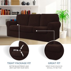 LINGERIN 7 Piece Stretch Sofa Covers for 1Base Cover 3 Cushion Couch Cover and 3 Backrest Cover for Living Room Furniture Slipcovers Thicker Jacquard Fabric (Deep Coffee)
