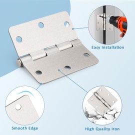 KNOBWELL 6 Pack 3.5 inch Brushed Nickel Door Hinges Interior Door Hinges Rounded for Exterior&Interior Heavy Duty Silver Door Hinges with 1/4 Radius Corners