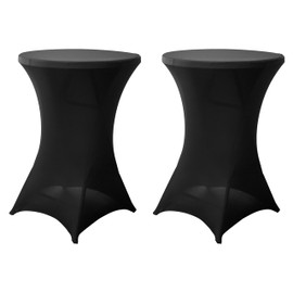Viiamacki 2 PCS 32x43 Inch Round Spandex Cocktail Tablecloth, Black Elastic Fitted Highboy Bar Table Cloth, Patio High Top Folding Table Cover for Birthday Wedding Banquet Picnic Pool Party