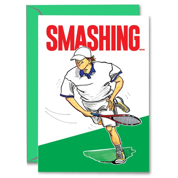 Play Strong Tennis Birthday Card 1-Pack (5x7) Power Player Illustrated Sports Birthday Cards Greeting Cards- Awesome for Tennis Players, Coaches and Fans Birthdays, Gifts and Parties!